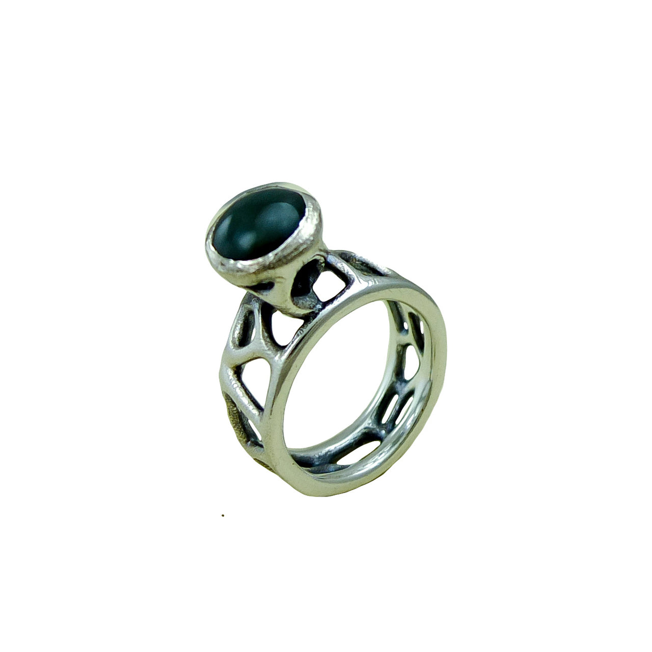 Pounamu Green Lichen Silver Ring | Redmānuka | nz jewellery