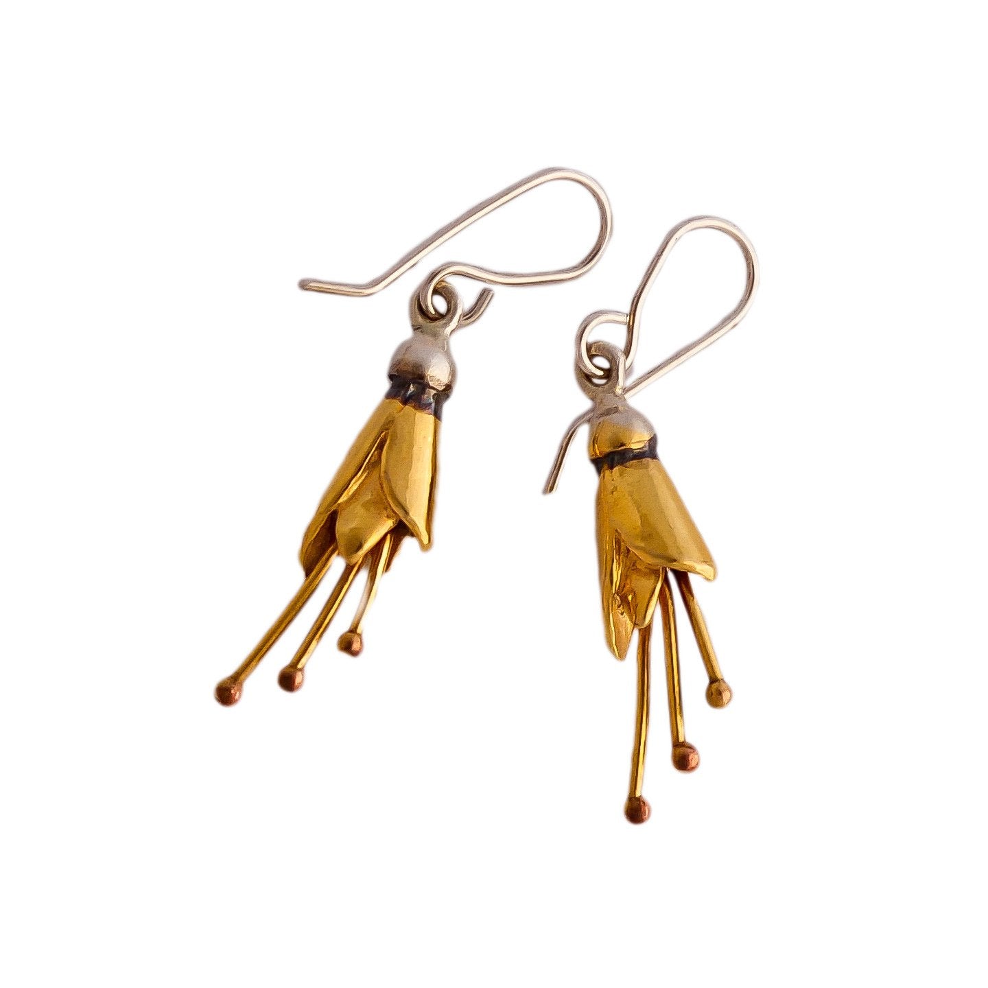 Kōwhai Earrings, Silver dipped in Gold by nz jewellery designer Martyn Milligan