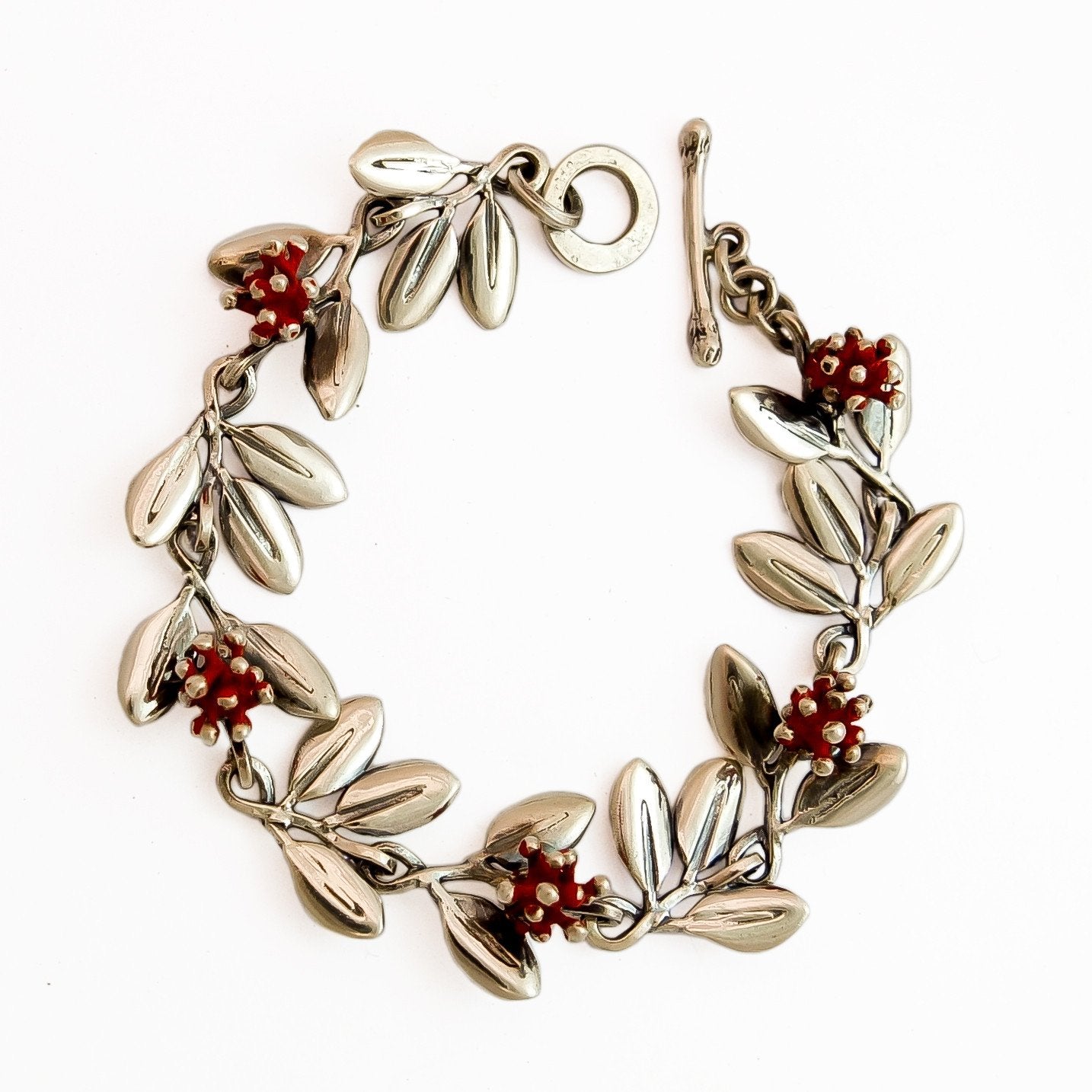 Pohutukawa Silver Bracelet, nz jewellery by designer Martyn Milligan Rinopai Golden Bay