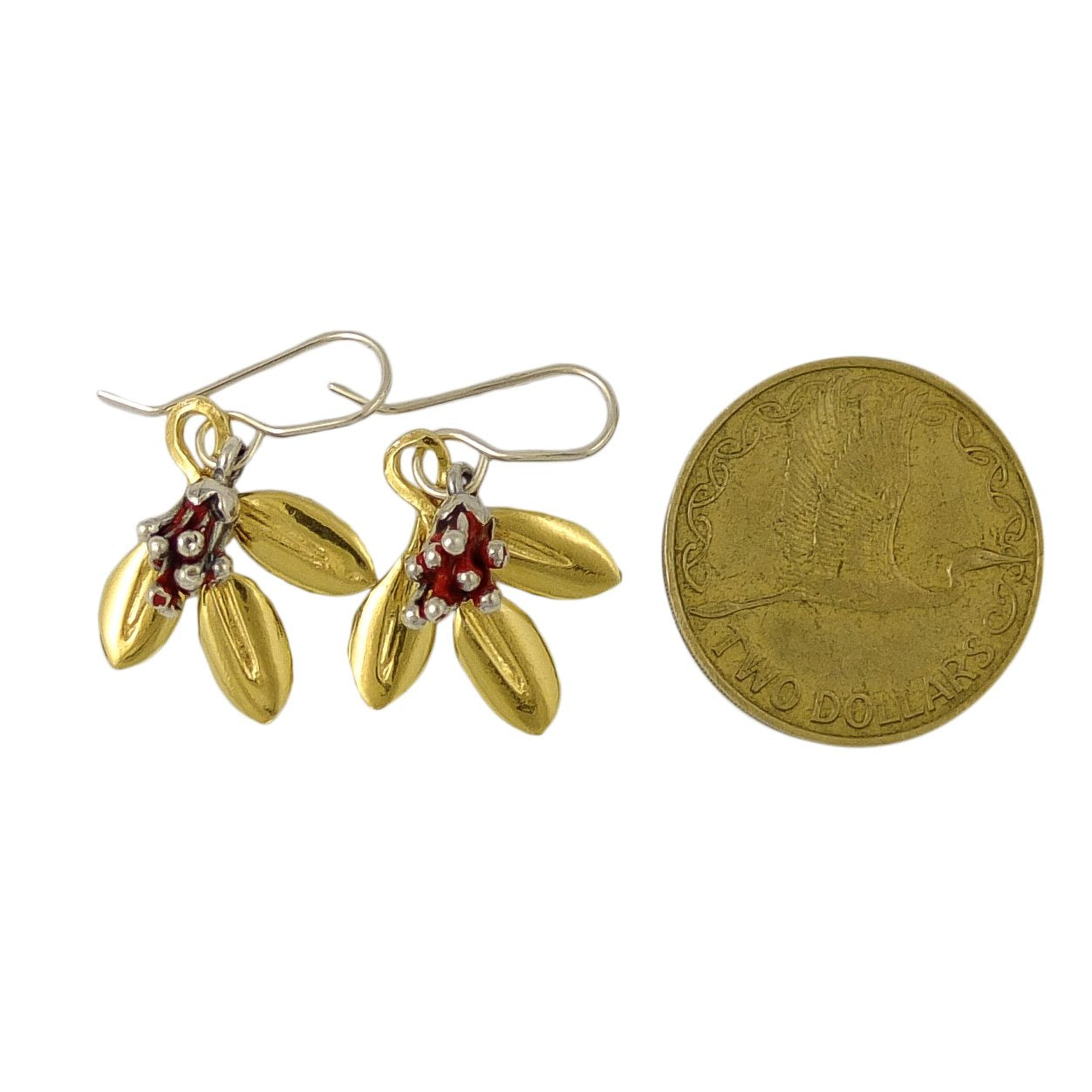 Pōhutukawa Bud and Silver Leaf Earrings