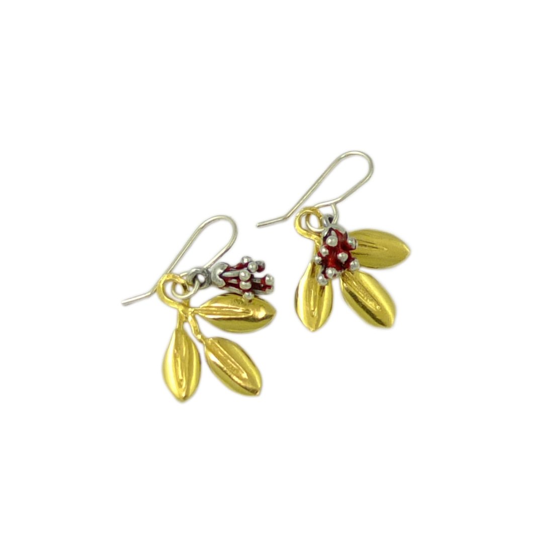 Pōhutukawa Bud and Gold Leaf Earrings