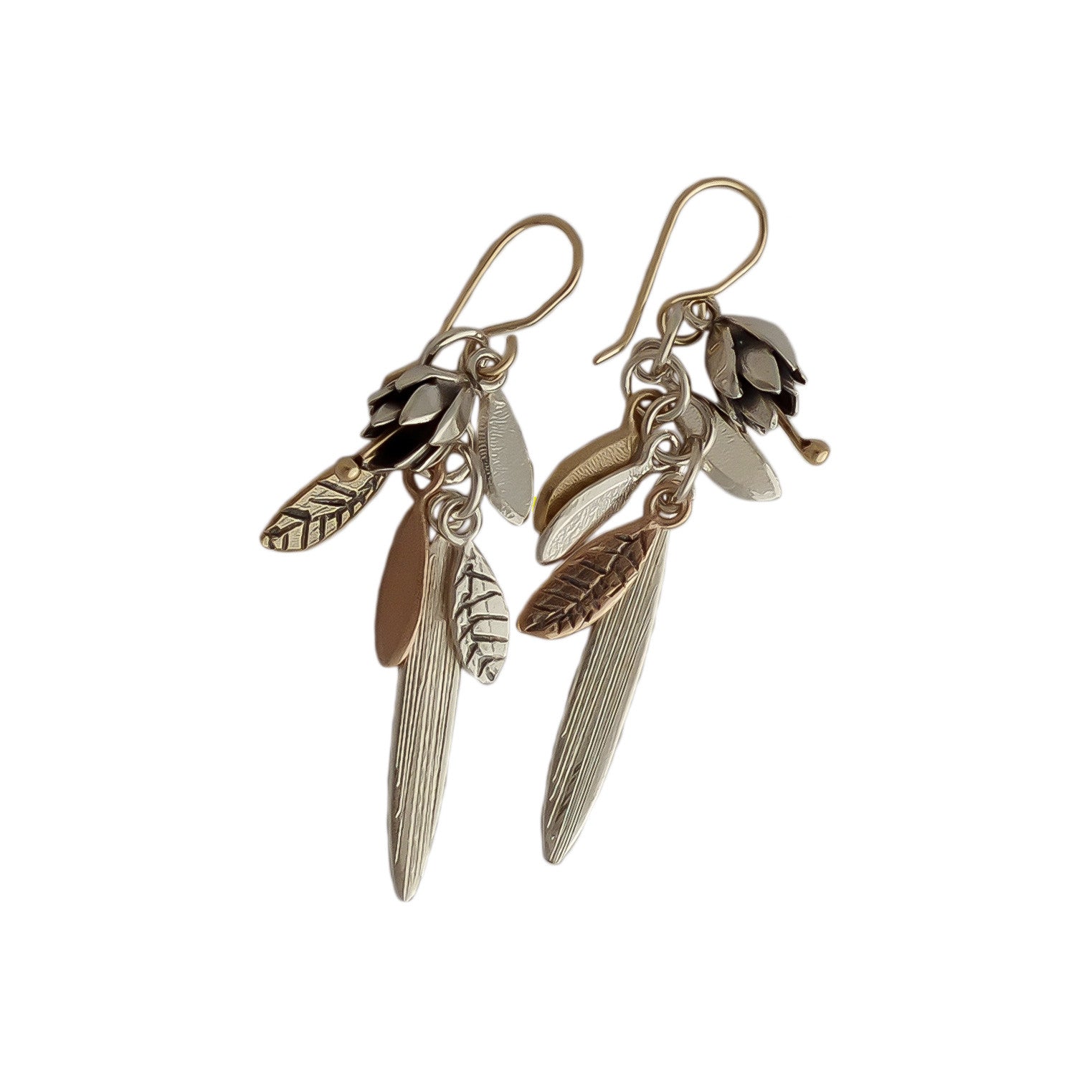 Springs Promise Gold and Silver Earrings, by jewellery nz designer Martyn Milligan  