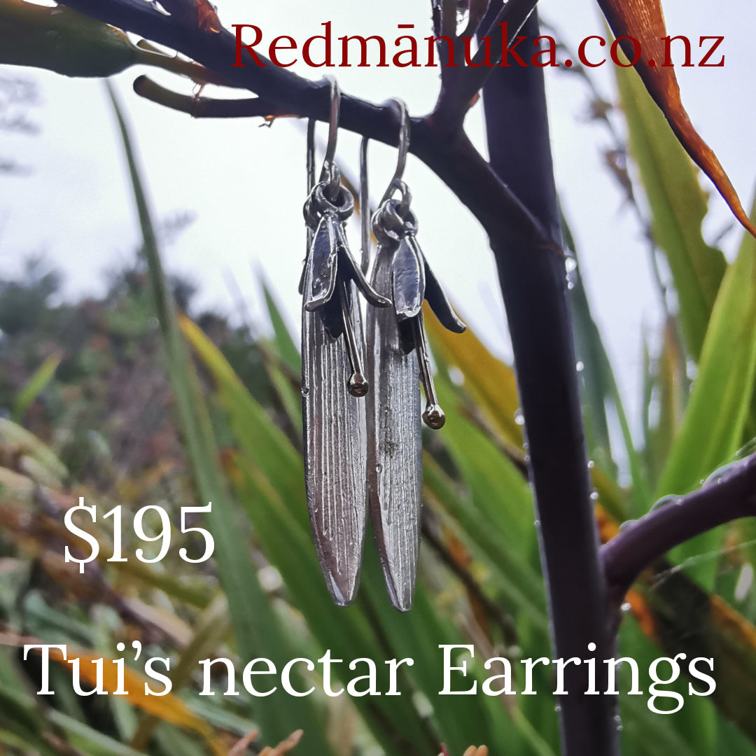 Tūi's Nectar Silver Earrings | nz jewellery | redmanuka