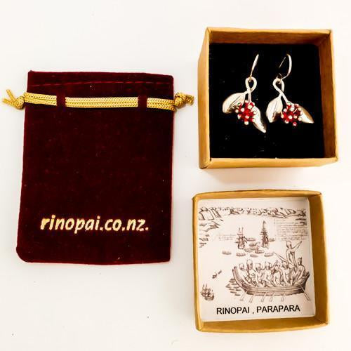Pohutukawa Sterling Silver and red ochre Earrings  by jewellery nz designer Martyn Milligan Rinopai Golden Bay 