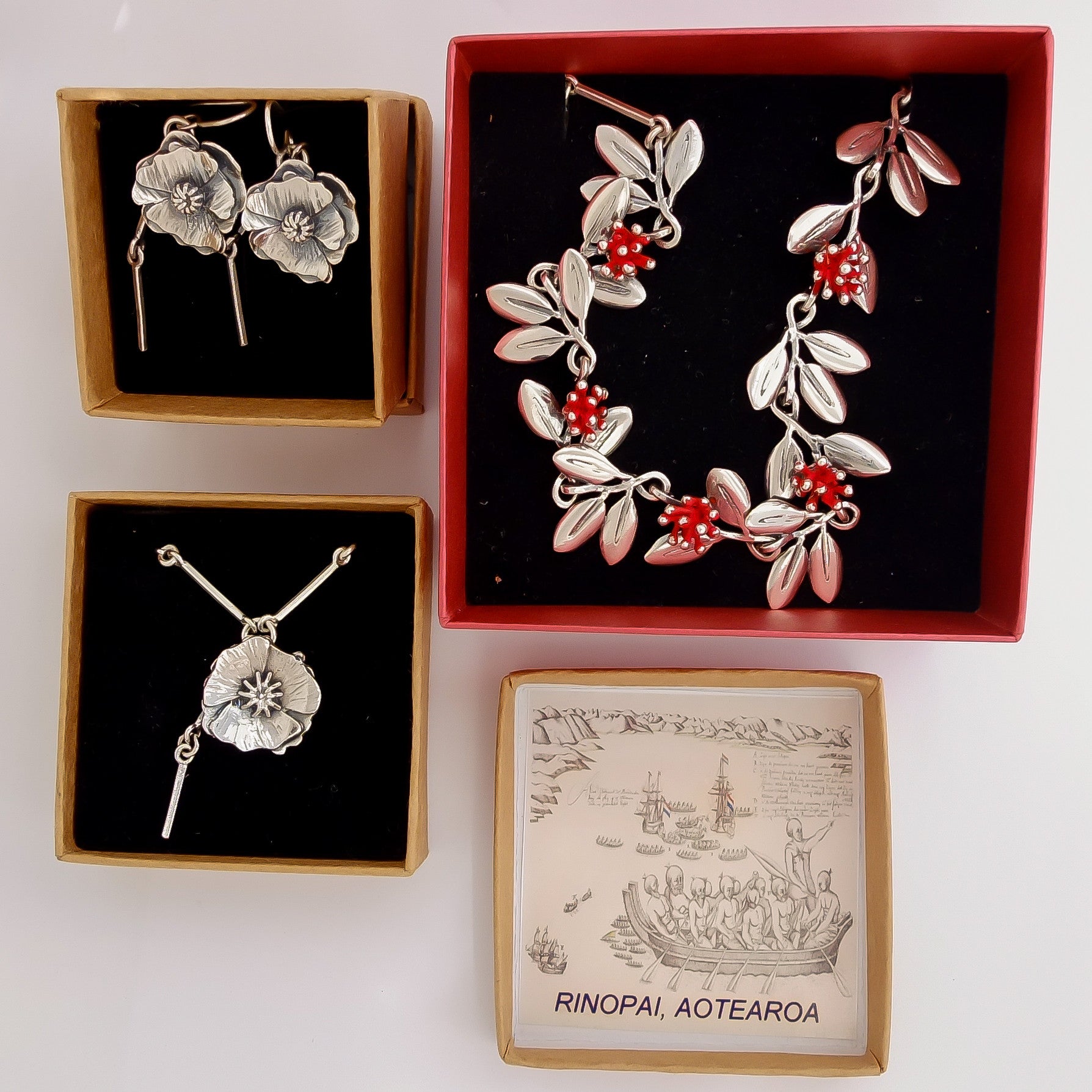 Silver Poppy Necklace | nz jewellery | Redmanuka showing box details