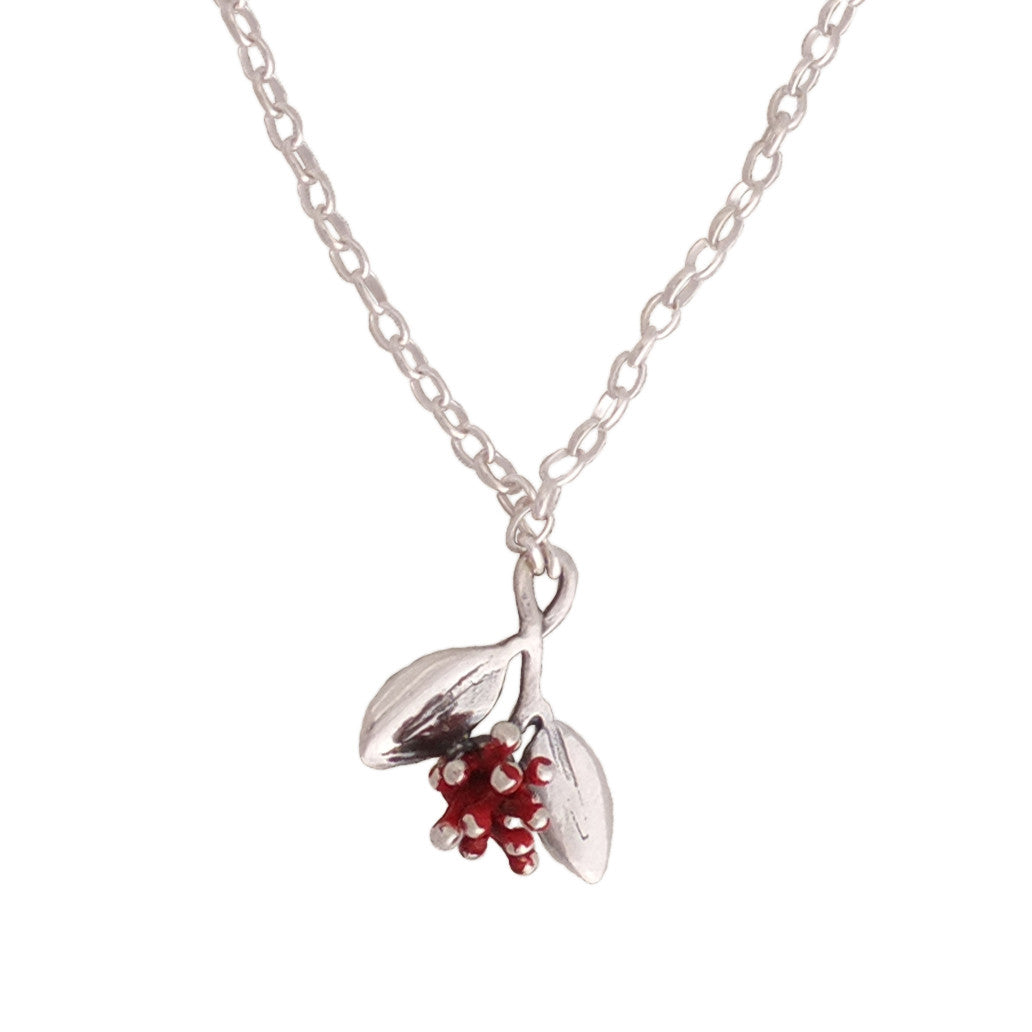 Pohutukawa Blossom Silver Necklace with vibrant red ochre, nz jewellery by Martyn Milligan for Redmanuka
