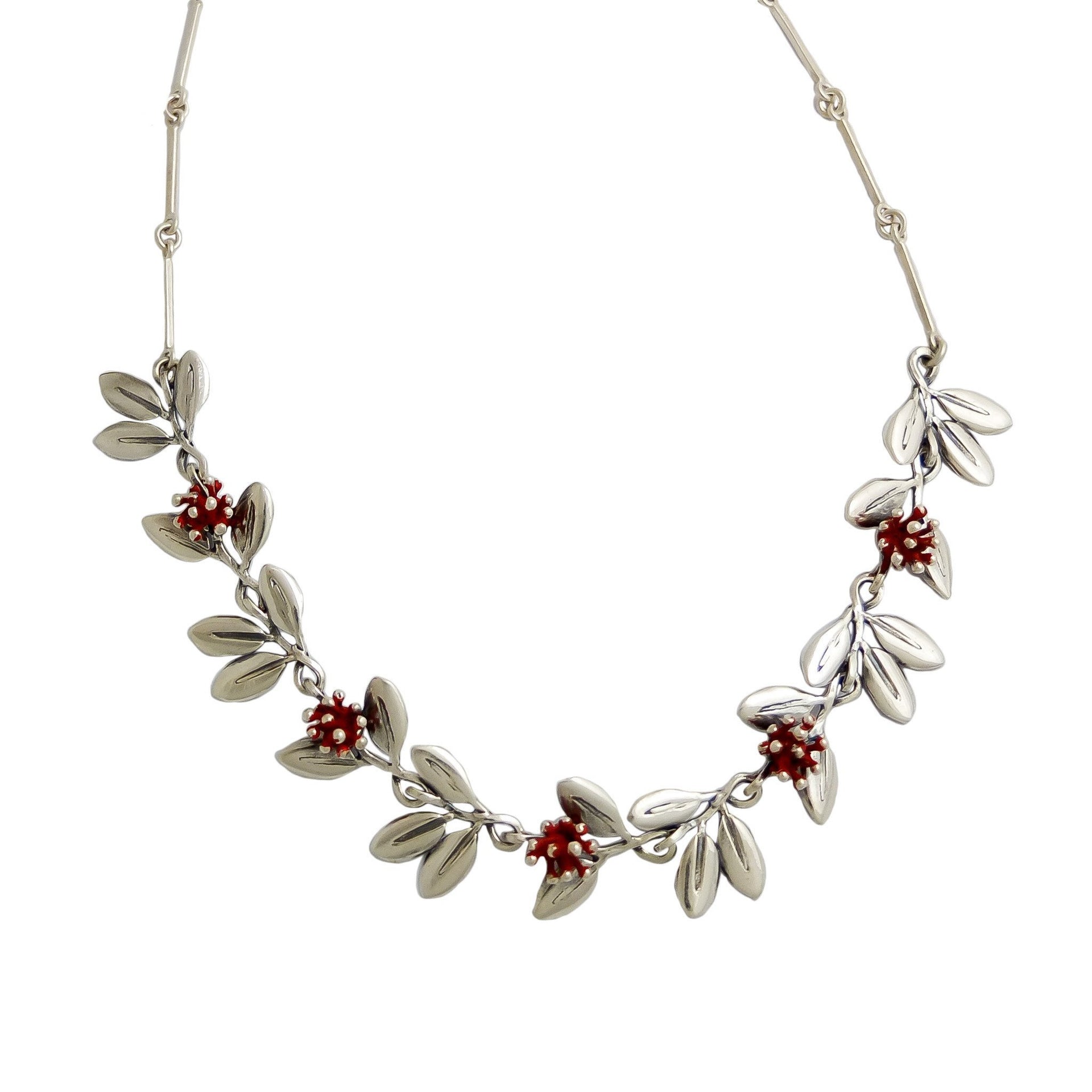 Pohutukawa Silver Necklace, nz jewellery by designer Martyn Milligan Rinopai Golden Bay