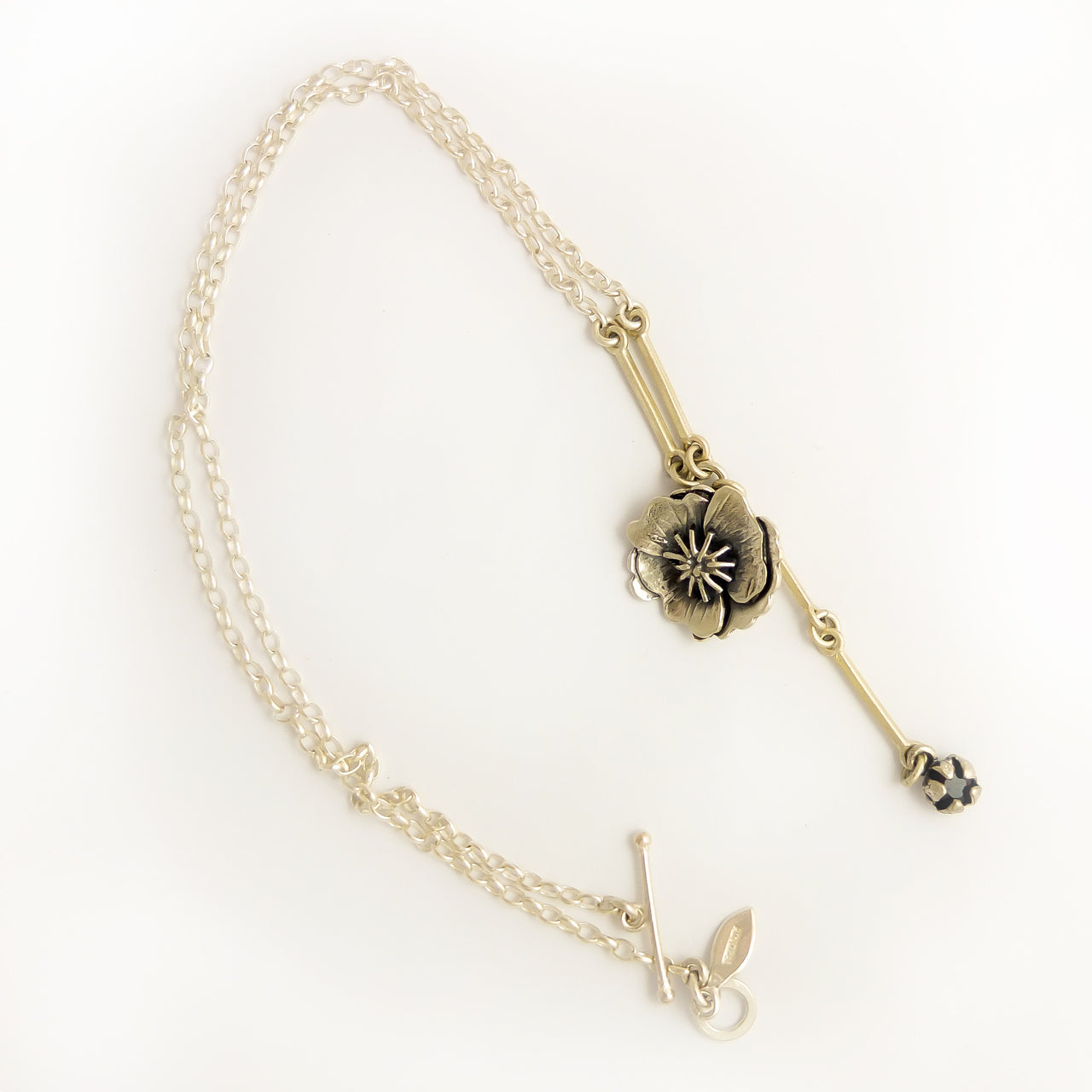 Poppy Flower with Trail Necklace | nz jewellery | Redmanuka, silver necklace