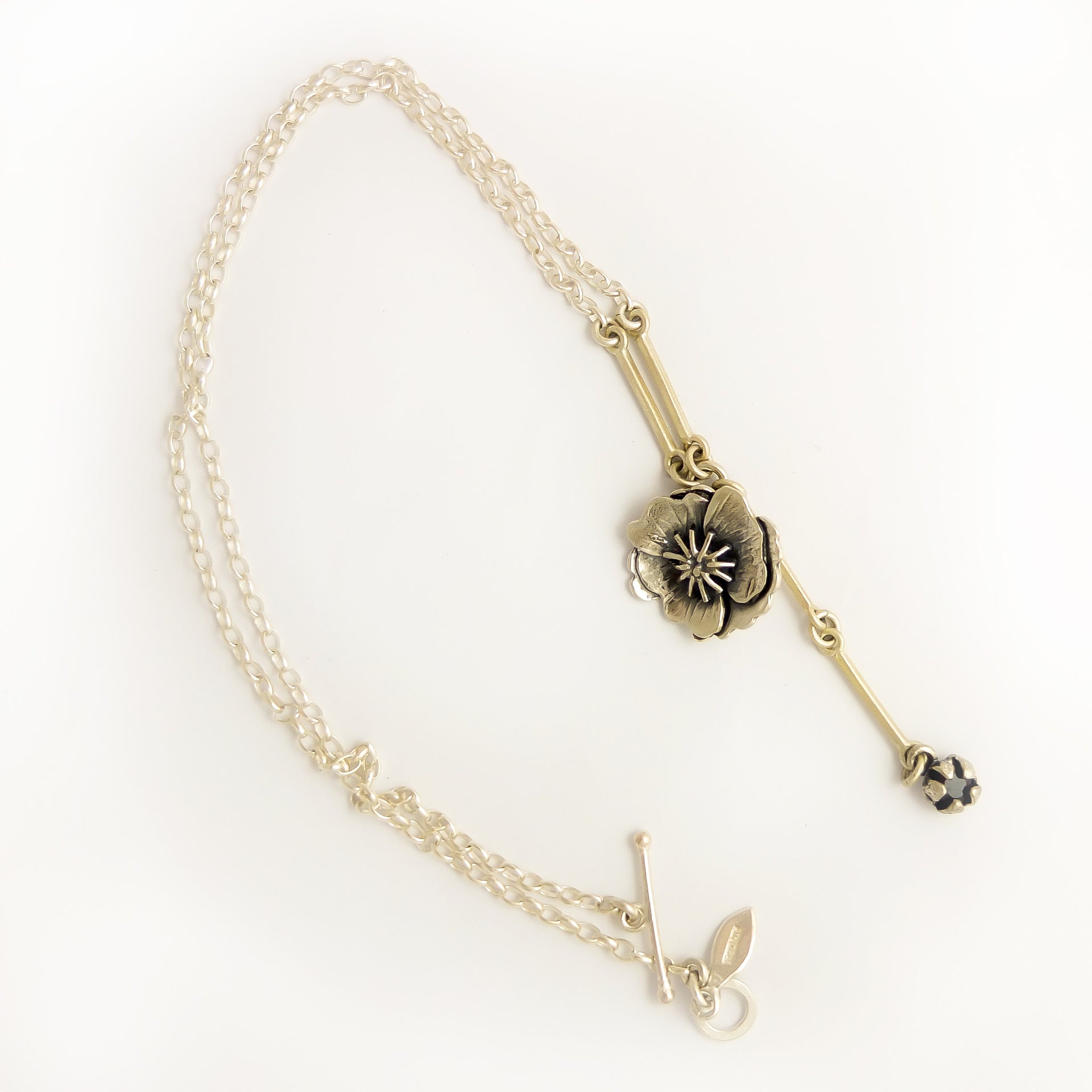 Poppy Flower with Trail Necklace | nz jewellery | Redmanuka, silver necklace