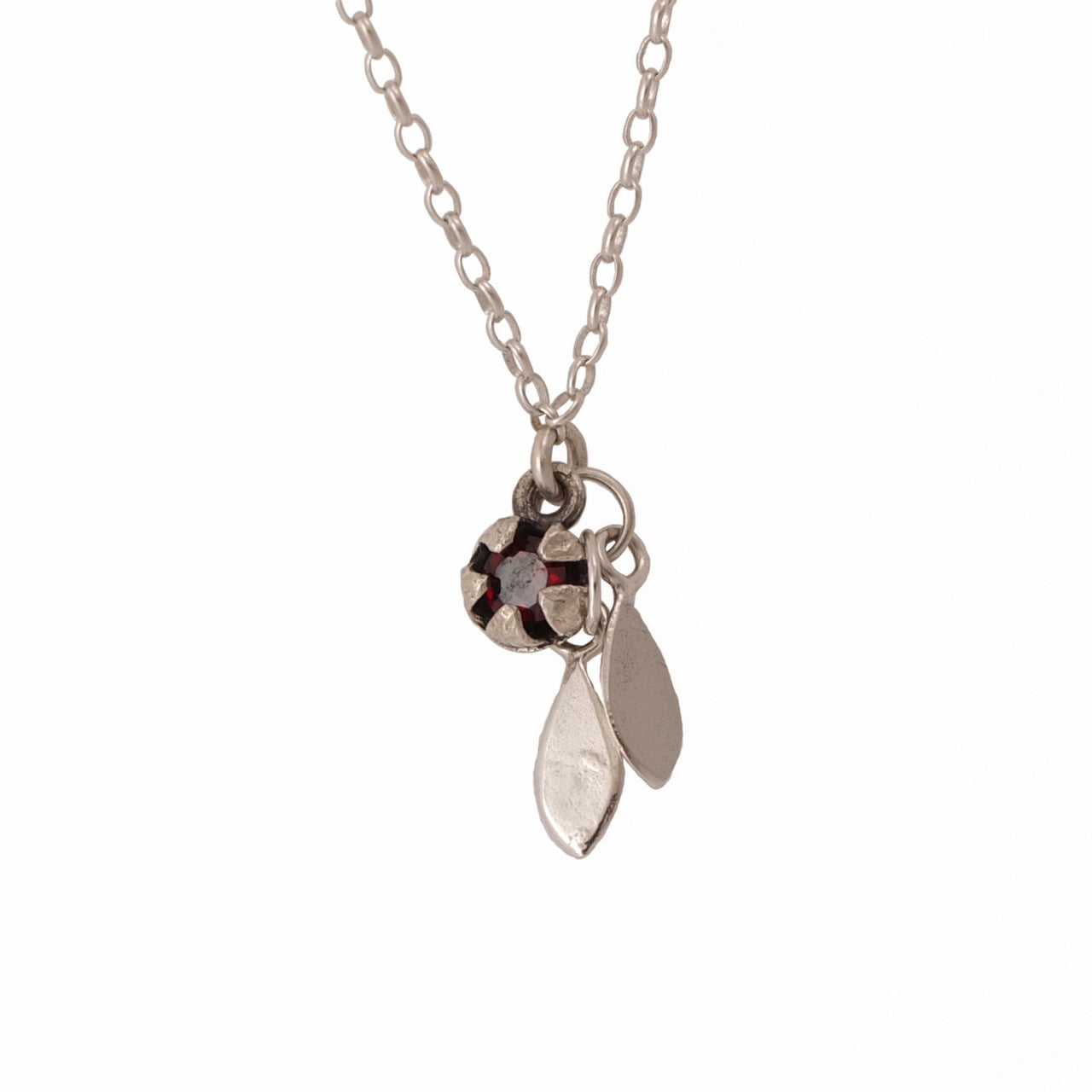 Red Mānuka Seedpod and Leaves Silver necklace by NZ designer Martyn Milligan, Rinopai, Parapara, Golden Bay.