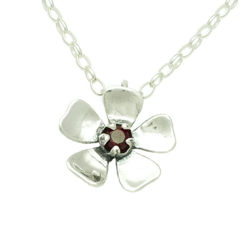 Red Manuka Flower Silver & Garnet Necklace by nz jewellery designer martyn Milligan , Rinopai, 