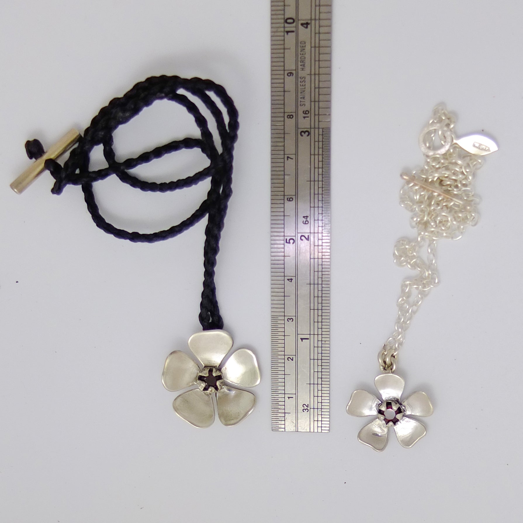 Red Mānuka Flower Necklaces comparison with a ruler | Jewellery nz | Redmanuka