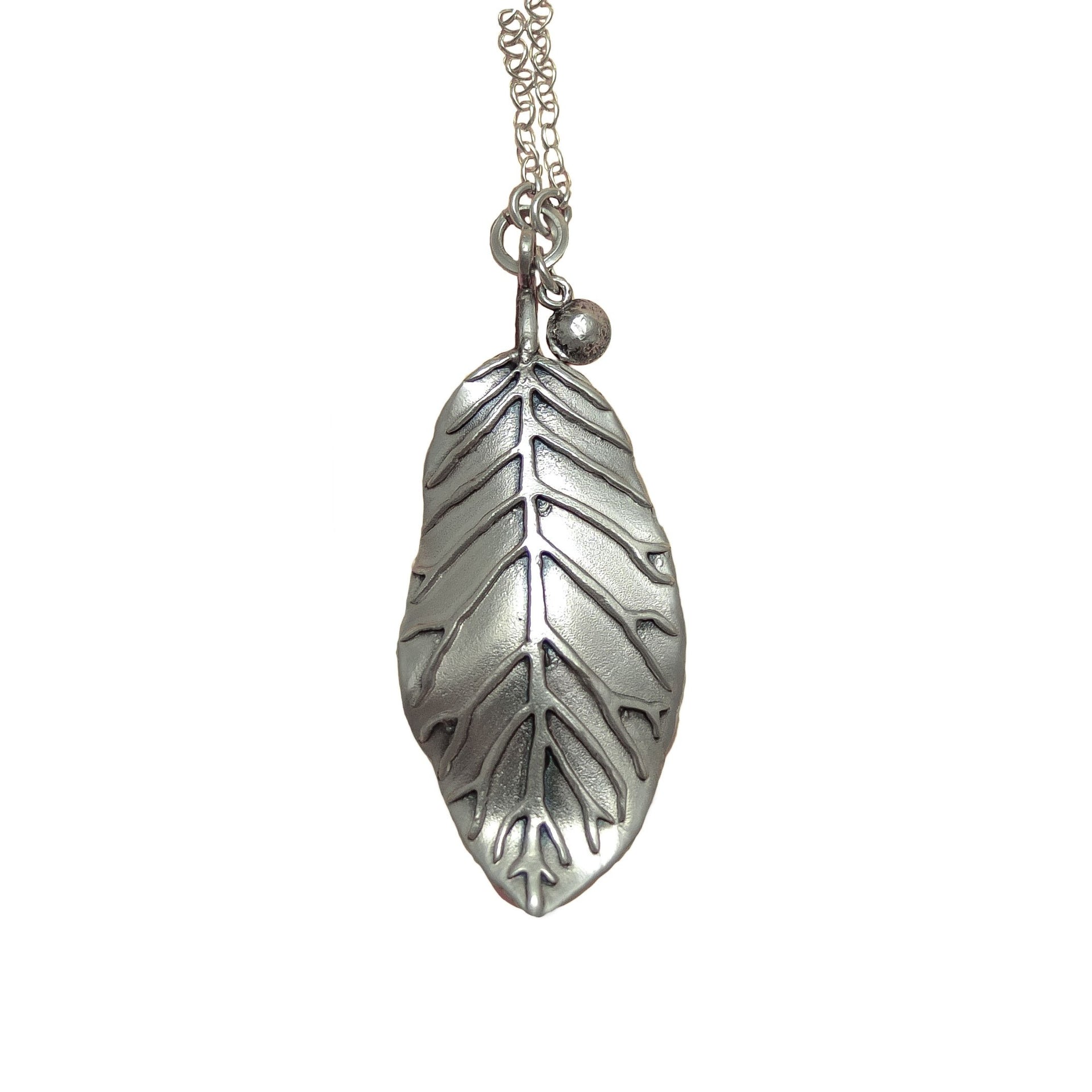 Reverse of Puka Silver Leaf | pendant necklace | nz jewellery