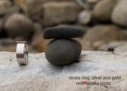 Strata Silver and Gold Ring shown on boulders | Redmanuka Jewellery nz