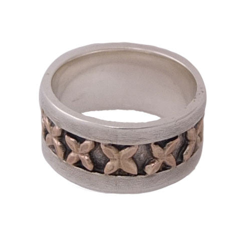 Pacific Cross Ring Sterling Silver and Gold by Martyn Milligan Rinopai Golden Bay