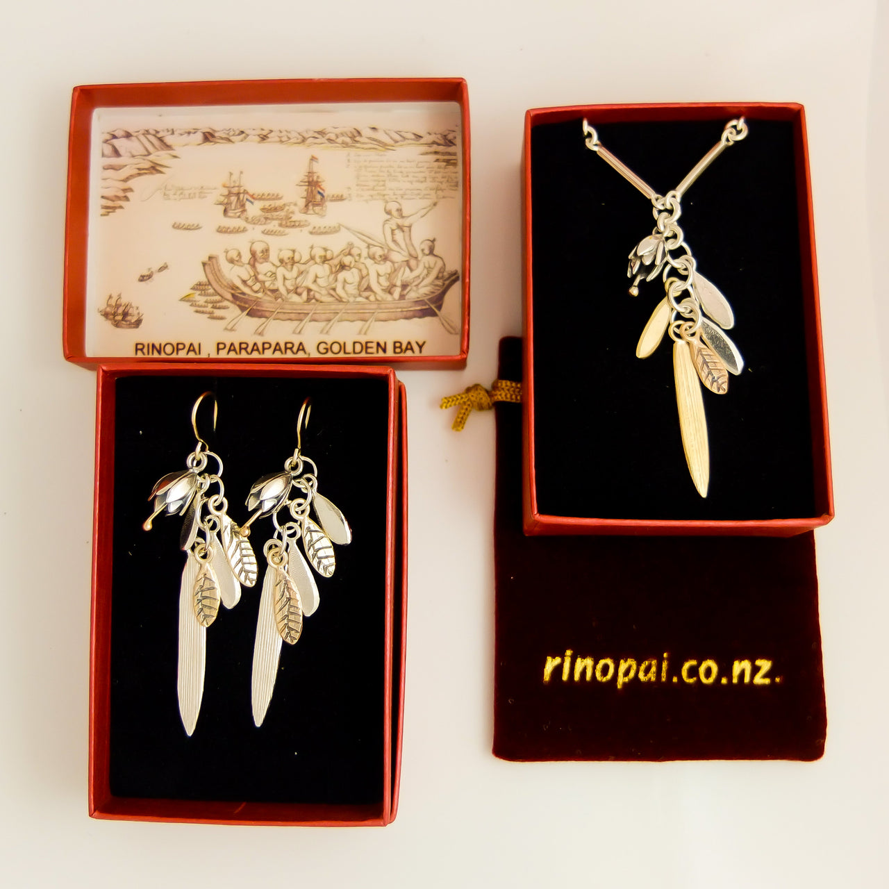 Jewellery nz | Springs Promise Gold and Silver Necklace | Redmanuka in boxes with earrings