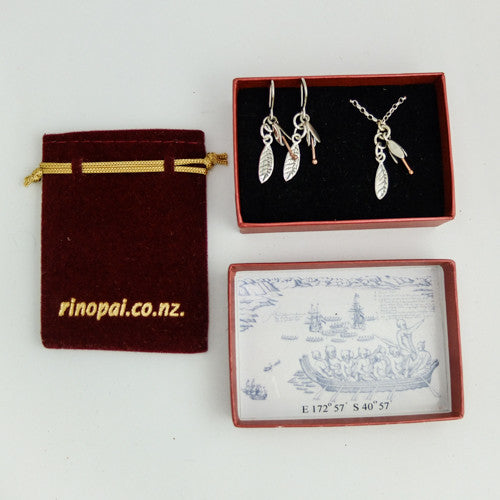 Koromiko Sterling Silver Bud and Leaf Boxed Gift set $150